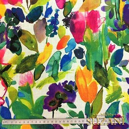 Suluboya Efektli Renkli Yapraklı Kumaş