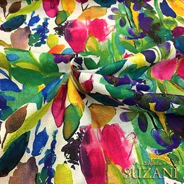 Suluboya Efektli Renkli Yapraklı Kumaş