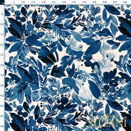 Suluboya Ladin Yaprağı Desenli Dijital Baskılı Kumaş