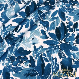 Suluboya Ladin Yaprağı Desenli Dijital Baskılı Kumaş