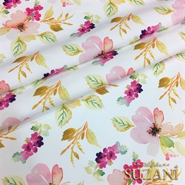 Suluboya Pembe Fuşya Çiçekli Kumaş