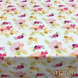 Suluboya Pembe Fuşya Çiçekli Kumaş