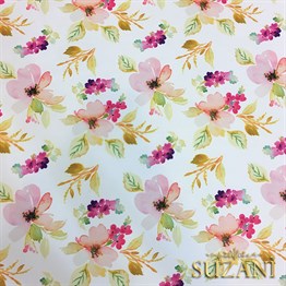 Suluboya Pembe Fuşya Çiçekli Kumaş