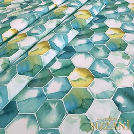 Suluboya Petek Desenli Dijital Baskılı Kumaş