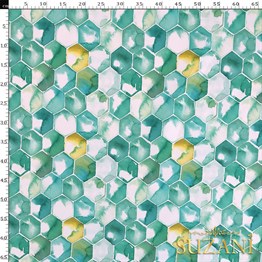 Suluboya Petek Desenli Dijital Baskılı Kumaş