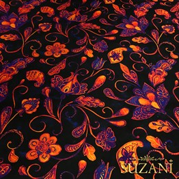 Suluboya Şal Desen Mor Çiçekli Kumaş