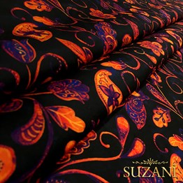 Suluboya Şal Desen Mor Çiçekli Kumaş