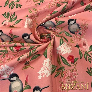 Tatlı Pembe Saka Kuşu Dijital Baskılı Kumaş