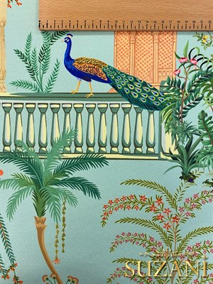 Tavuskuşu Bahçesi Desenli Dijital Baskılı Kumaş