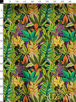 Tropik Yaprak Desenli Dijital Baskılı Kumaş