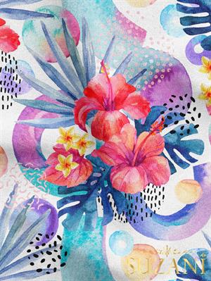 Tropikal Çiçek Desenli Dijital Baskılı Kumaş