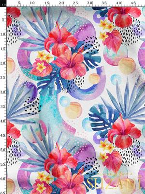 Tropikal Çiçek Desenli Dijital Baskılı Kumaş