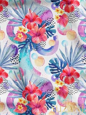 Tropikal Çiçek Desenli Dijital Baskılı Kumaş