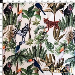 Tropikal Orman Desenli Dijital Baskılı Kumaş