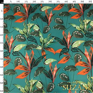 Tropikal Yaprak Desenli Dijital Baskılı Kumaş