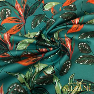 Tropikal Yaprak Desenli Dijital Baskılı Kumaş