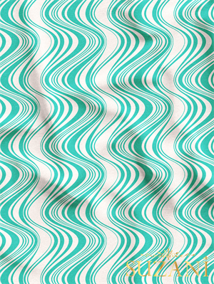 Turkuaz Renk Çizgi Desenli Dijital Baskılı Kumaş