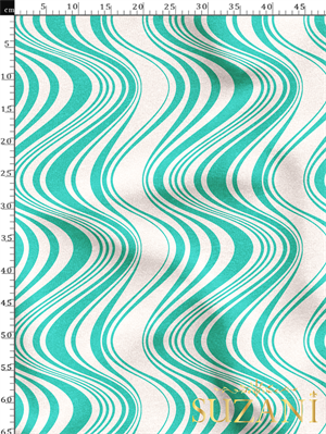 Turkuaz Renk Çizgi Desenli Dijital Baskılı Kumaş