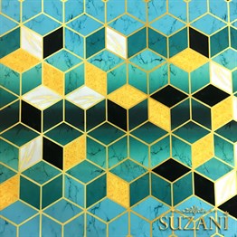 Turkuaz Küpler ve Mermer Desenli Kumaş