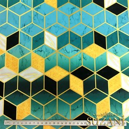 Turkuaz Küpler ve Mermer Desenli Kumaş