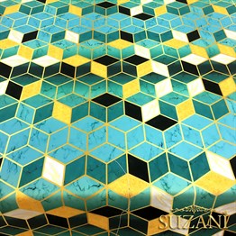 Turkuaz Küpler ve Mermer Desenli Kumaş