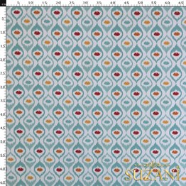 Turkuaz Madalyon İkat Dijital Baskılı Kumaş