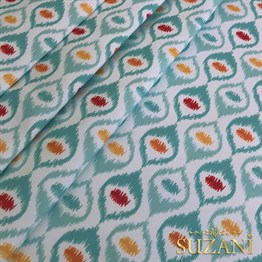 Turkuaz Madalyon İkat Dijital Baskılı Kumaş