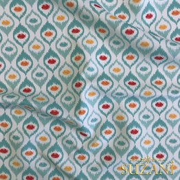 Turkuaz Madalyon İkat Dijital Baskılı Kumaş