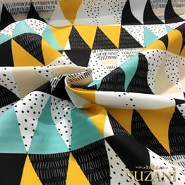 Turkuaz Sarı Üçgenler Desenli Kumaş