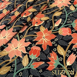 Turuncu Çiçekli Dijital Baskılı Kumaş