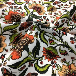 Turuncu Çiçekli Kumaş