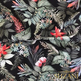 Turuncu Çiçekli Tropikal Desen Dijital Baskılı Kumaş