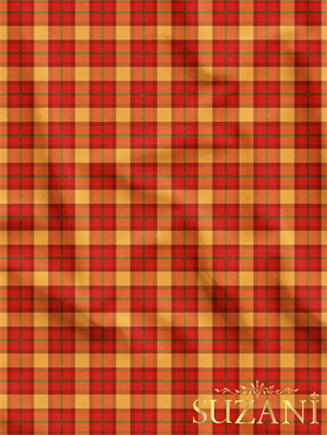 Turuncu Ekose Desenli Dijital Baskılı Kumaş