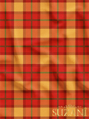 Turuncu Ekose Desenli Dijital Baskılı Kumaş