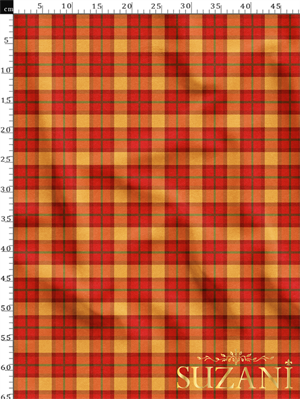 Turuncu Ekose Desenli Dijital Baskılı Kumaş