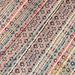 Turuncu Etnik Çizgi Desenli Dijital Baskılı Kumaş