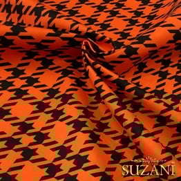 Turuncu Kazayağı Ekose Desenli Kumaş