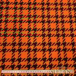 Turuncu Kazayağı Ekose Desenli Kumaş