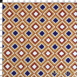 Turuncu Lacivert İkat Desenli Dijital Baskılı Kumaş