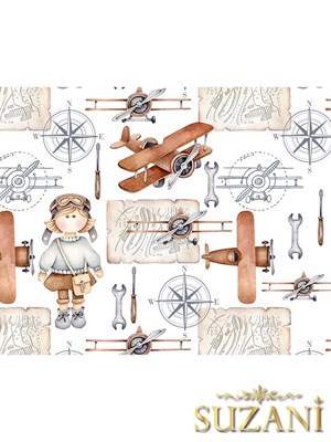 Uçak Desenli 3lü Beslenme Örtüsü, Amerikan Servisi Kumaşı