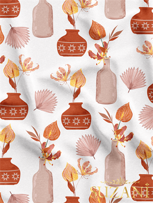 Vazo Desenli Dijital Baskılı Kumaş