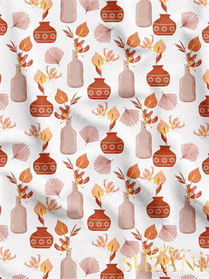 Vazo Desenli Dijital Baskılı Kumaş