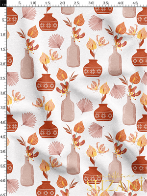 Vazo Desenli Dijital Baskılı Kumaş