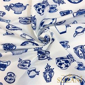 Vintage Bleu Blanc Desenli Dijital Baskılı Kumaş
