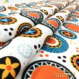 Vintage Çiçekli Daireler Desenli Kumaş