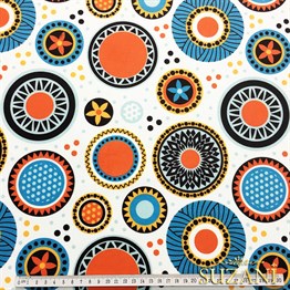 Vintage Çiçekli Daireler Desenli Kumaş