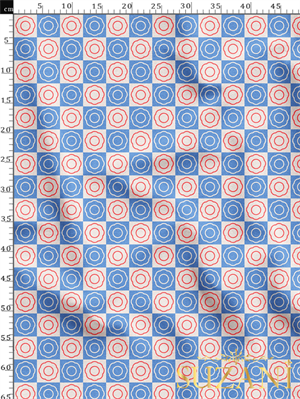 Vintage Çivit Mavi Renkli Çiçek Damalı Desenli Dijital Baskılı Kumaş