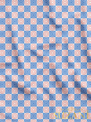 Vintage Çivit Mavi Renkli Çiçek Damalı Desenli Dijital Baskılı Kumaş