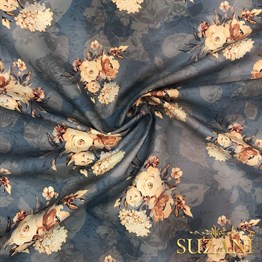 Vintage Düğün Çiçeği Desenli Dijital Baskılı Kumaş