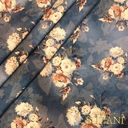 Vintage Düğün Çiçeği Desenli Dijital Baskılı Kumaş
